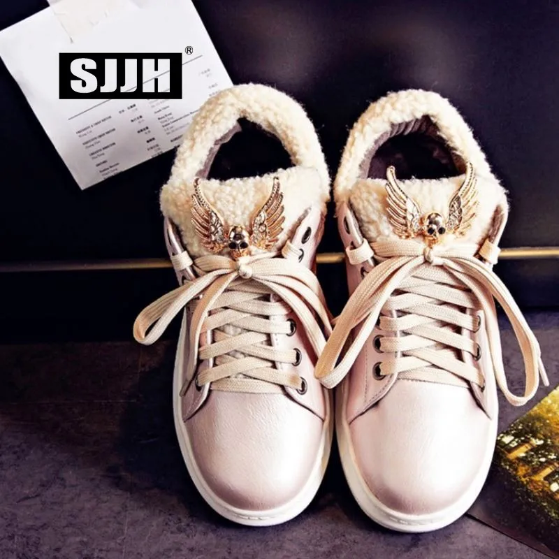 

SJJH Women Casual Shoes Winter Short Plush Shoes Ladies Patchwork Footwear Platform Comfort Shoes Sweet Fashion Large Size A1375
