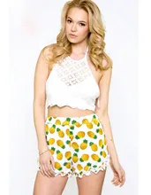 Verano Estilo Mujeres de Cintura Alta Pantalones Cortos Ocasionales Impresos Gasa Shorts Feminino Plus Size Encaje Pantalones Cortos Mujer Shorts Hogares