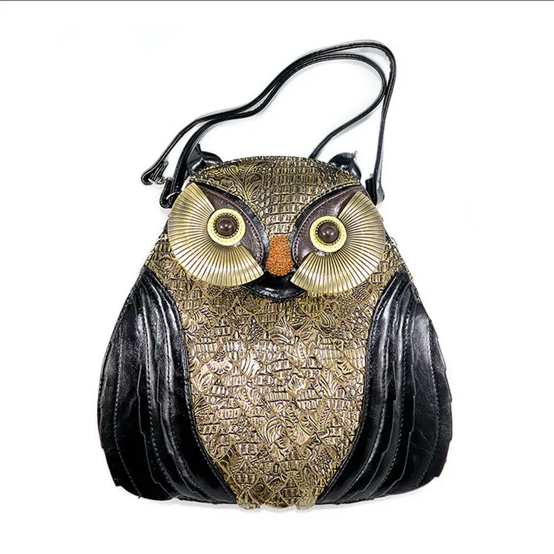 high class exquiste handmade owl shape handbag luxury black and red