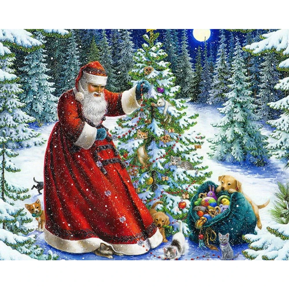 

LI LOYE DIY 5D Diamond Painting Cross Stitch Santa Claus and animals Rhinestone Crystal Needlework Full mosaic Decorative RT905