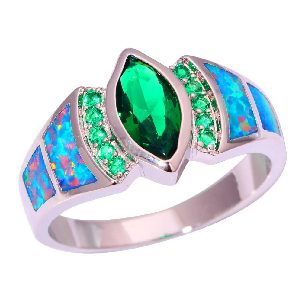 CiNily Created Rainbow Fire Opal Green Stone Silver Plated Wholesale Hot Sell Jewelry for Women Party Ring Size7 8 9 OJ6909