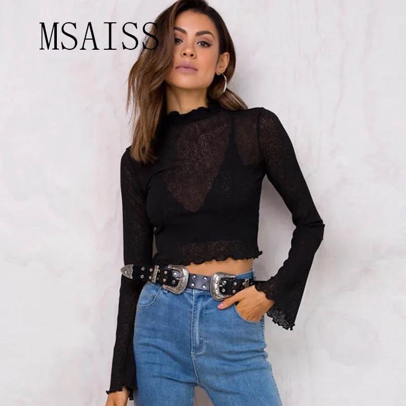 

2019 Spring Summer Women's Sexy See Through Mesh Blouse Long Sleeve Transparent Fashion Women Party Shirt TOP
