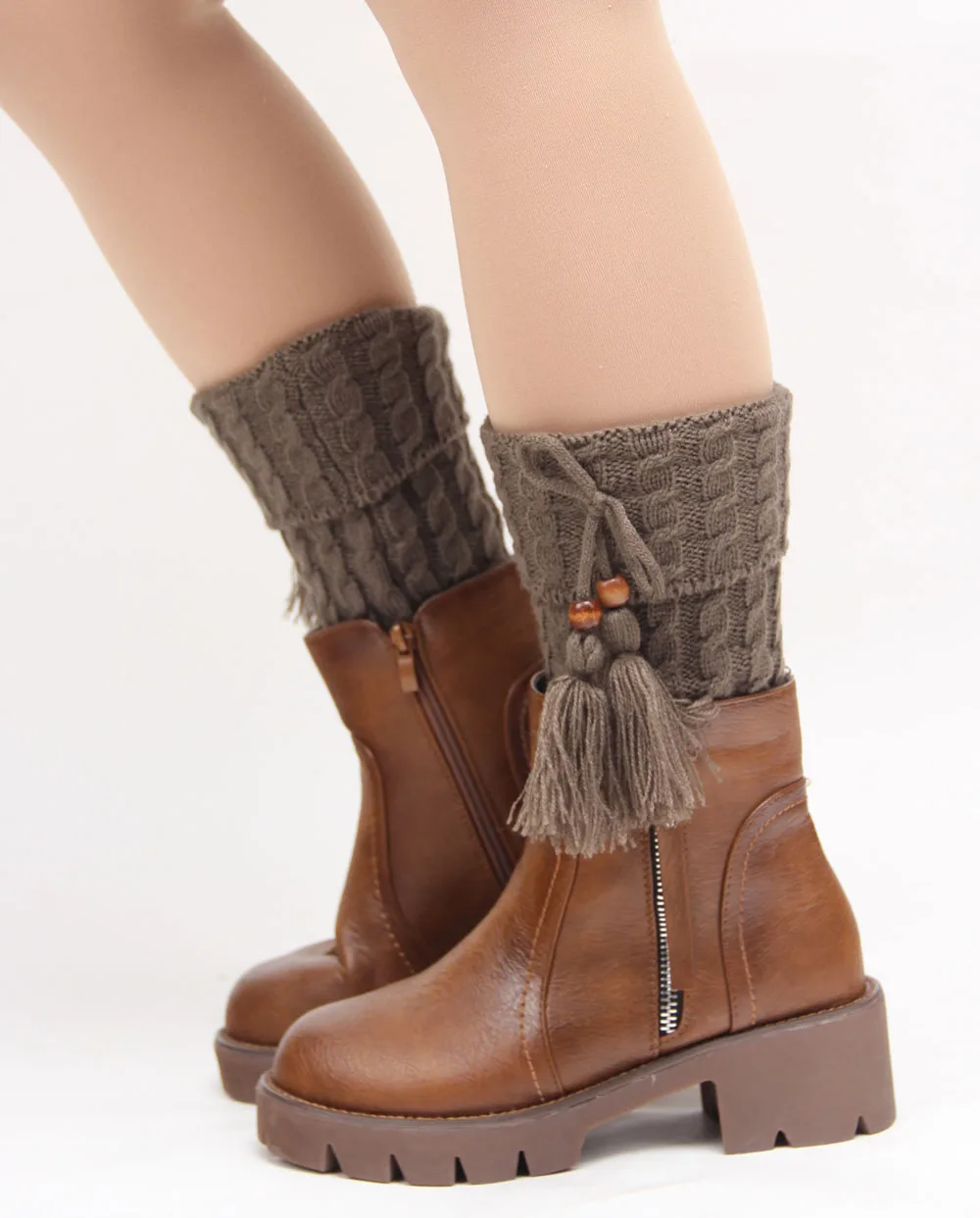 2015 New Women Warm Boot Cuff Tassel Knit Leg Warmers Boot Toppers