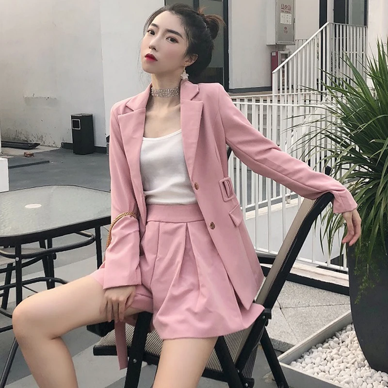 Women Short Suits Single Breasted Sashes Slim Blazer & A line Hot