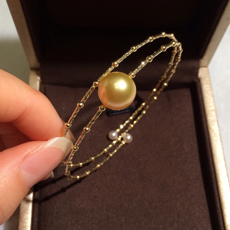 Natural Golden pearls 18k AU750 gold tube Bangles bracelet (6)
