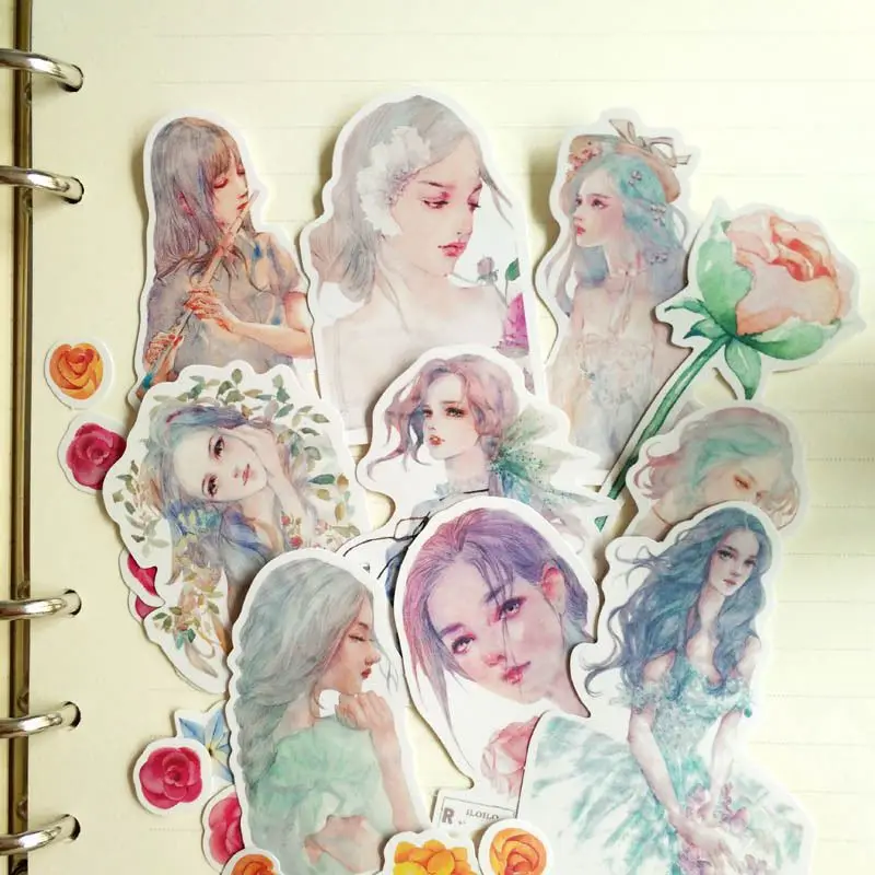 

26Pcs Laptop Stickers Cartoon Clear Watercolor Dreamy Girl Graffiti Case Car Removable Cute Diary Sticker Toys For Children