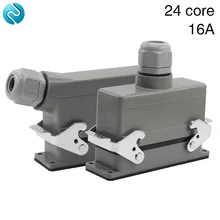 Rectangular H24B - HE - 024-1 heavy duty connectors 24 pin line 16 a500v screw feet of aviation plug on the side