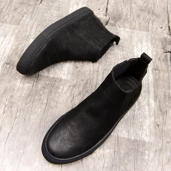 

2018 spring autumn new Fur Ankle Chelsea Boots Men Shoes Male Casual Genuine Leather Quality Slip On fashion Cowhide Boot Man