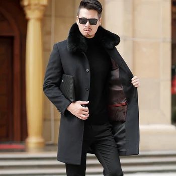 

1891 New Fashion Winter Men's Clothes Woolen Fur Coat men's 75% Cashmere Blends Overcoat youth longTrench Coat