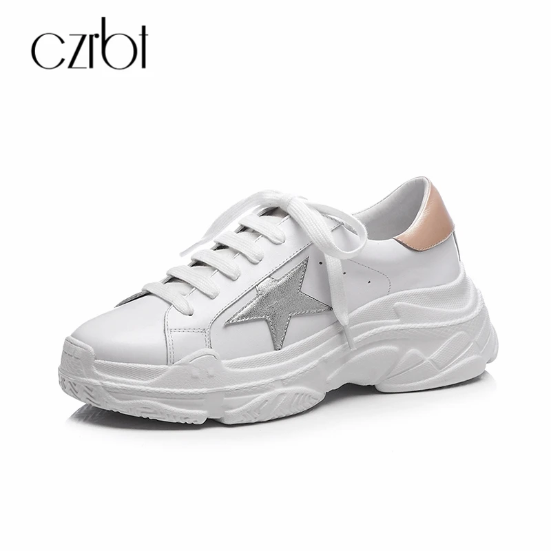 

CZRBT Spring Summer 2018 Women Flats Shoes Heels 6.5CM Handmade Genuine Leather Lace-Up Woman Casual Shoes For Walking