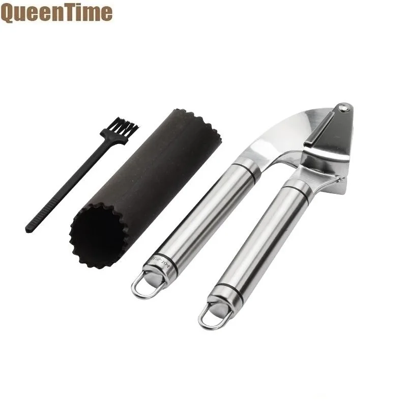 QueenTime Stainless Steel Garlic Press Manual Garlic Crusher Mincer