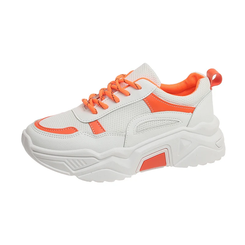 Women Vulcanized Shoes New White yellow Fashion Wedges Sneakers Shoes Women Ladies Trainers Cross Tie Tenis Feminino k217 - Color: Orange