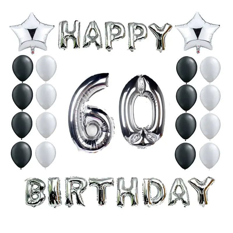 Серебро 18th 21th 25th 30th 35th 40th 50th 60th 70th 80th 90th Счастливые воздушные шары для украшения