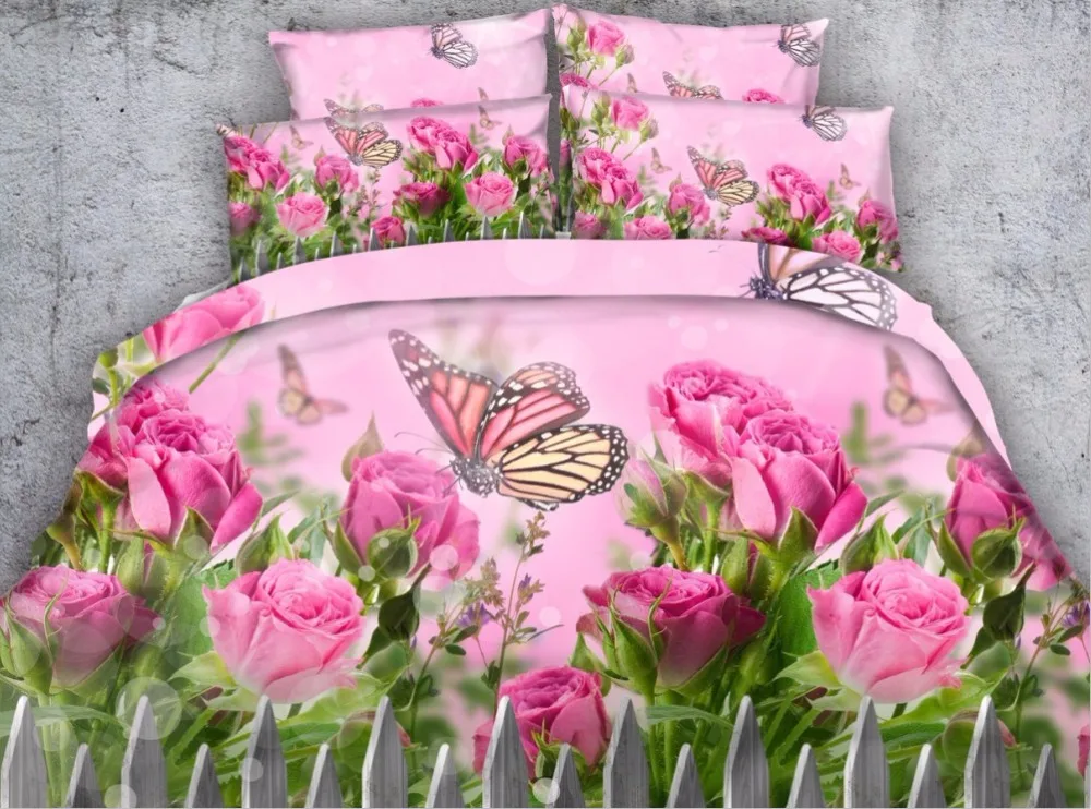 

3D Pink Rose Comforter Bedding sets Floral Flower quilt duvet cover bed sheet linens bedspreads Super King queen size twin 5PCS