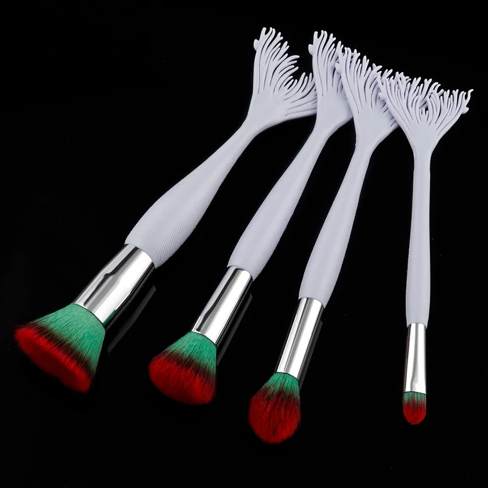 

New 4Pcs Unicorn Mermaid Makeup Brush Set Fish Tail Foundation Make up Brushes HG402