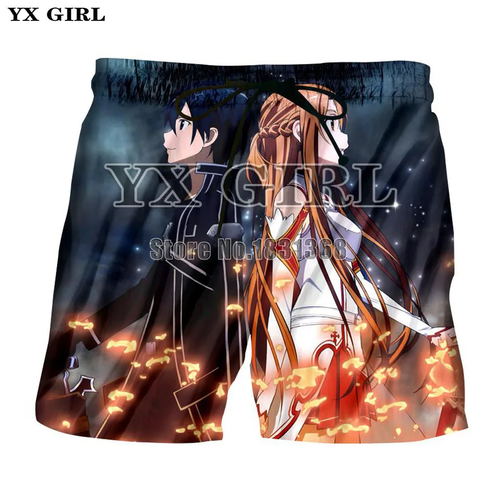 YX GIRL Быстрый драй игровой меч искусство онлайн печать 3d Простые повседневные мужские/женские шорты с принтом повседневные пляжные шорты Прямая