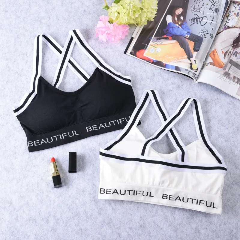 Summer Sports Casual Beauty Wrapped Chest Without Steel Ring Letter Bra Comfortable Breathable Fitness Underwear with Removable