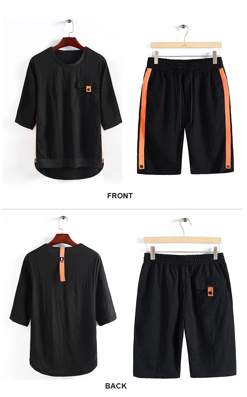 Для мужчин летний спортивный костюм Футболки + шорты 2 шт. хлопковые комплекты верхней и нижней комплекты