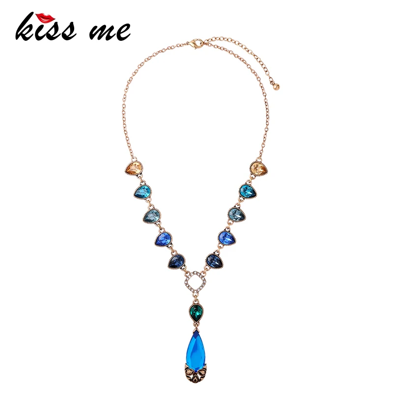 

KISS ME Chic Blue Water Drop Crystal Pendant Necklaces for Women Party New Fashion Luxury Brand Jewelry