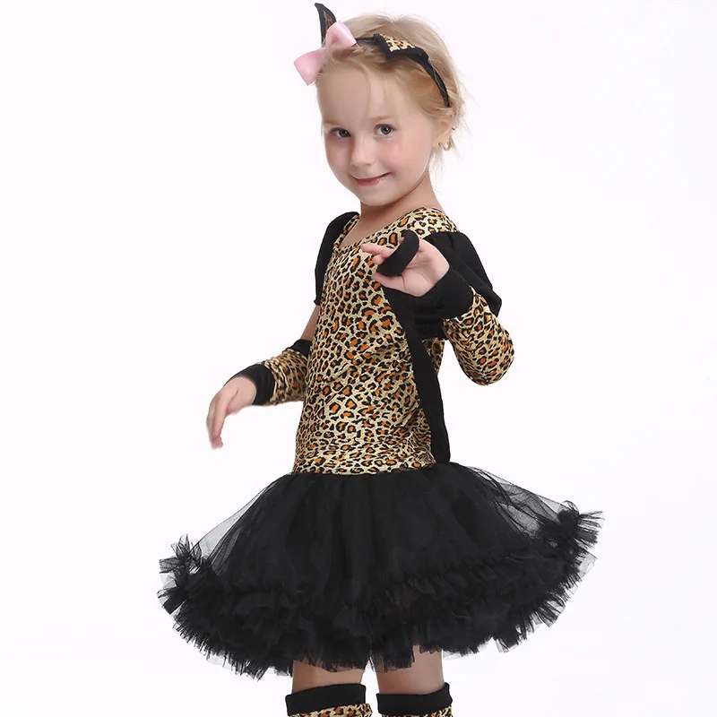 Halloween Cosplay Baby Leopard Headdress Dress Children Set Infant Girl