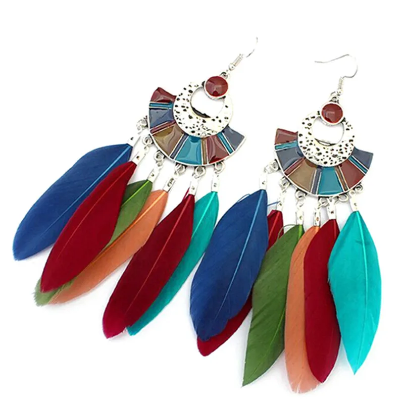 

Handmade Ethnic Bohemian Tassel Earrings Dangle Earrings Feathers Long Tassel Earrings For Women Boho Jewelry