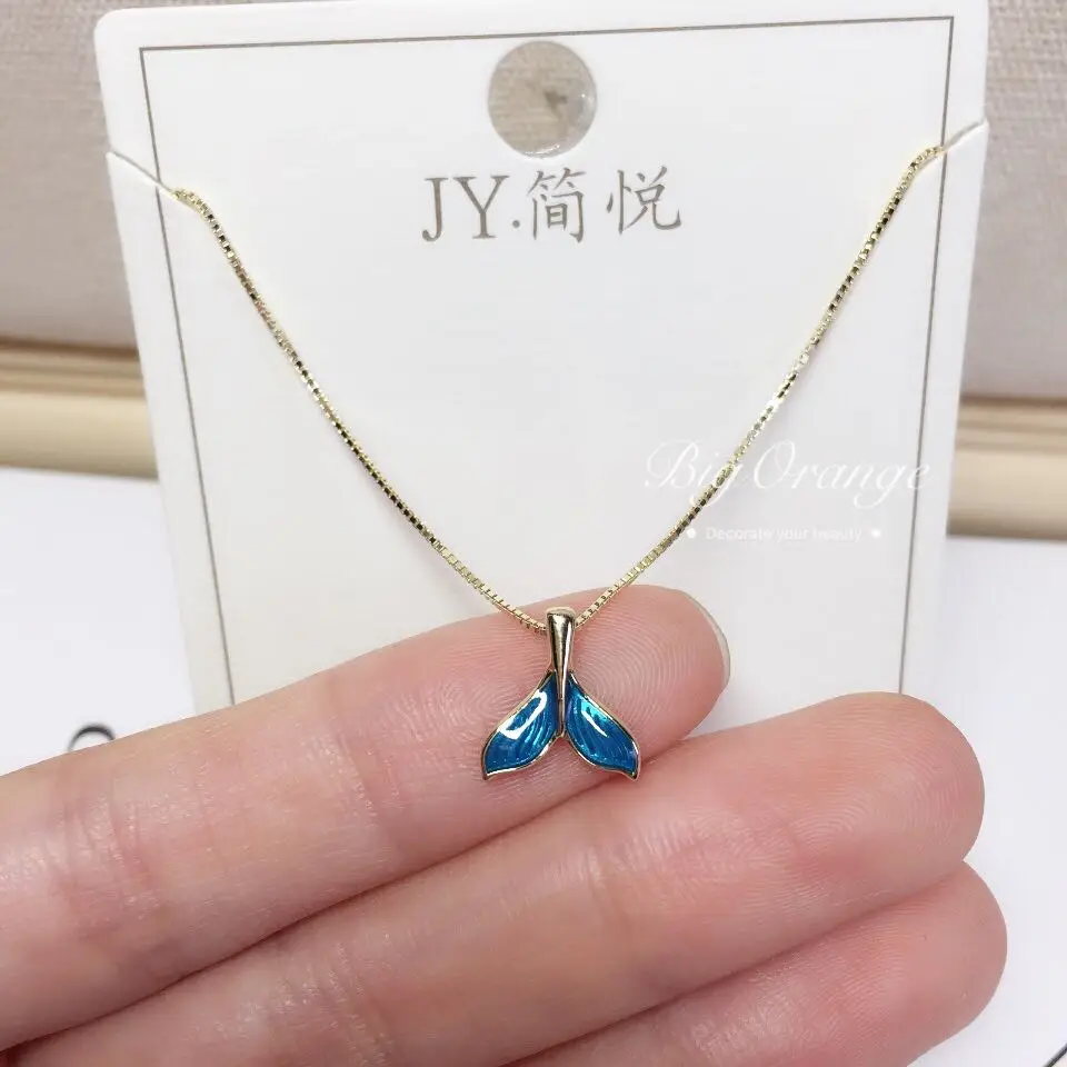 blue mermaid tail drop glaze necklace woman 100% S925 silver nacklace Jewelry Clavicle chain pendant High quality JY. brand