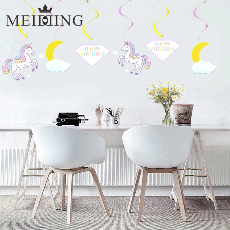 Unicorn Happy Birthday Hanging Swirl Decorations Ceiling ...