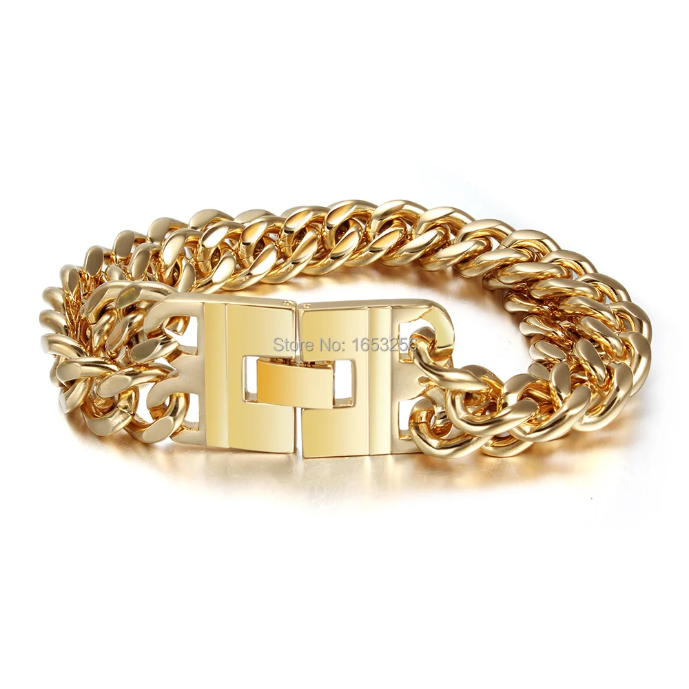 

9.22'' x 23MM Surgical Stainless Steel Double row chain Bracelet Bangle High Quality Gold Jewlery Bling XMAS Gift