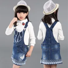 Новое поступление года; джинсовый сарафан для девочек; сарафан с кружевной вышивкой для девочек; детское джинсовое платье на подтяжках для больших девочек; Детский Повседневный Сарафан