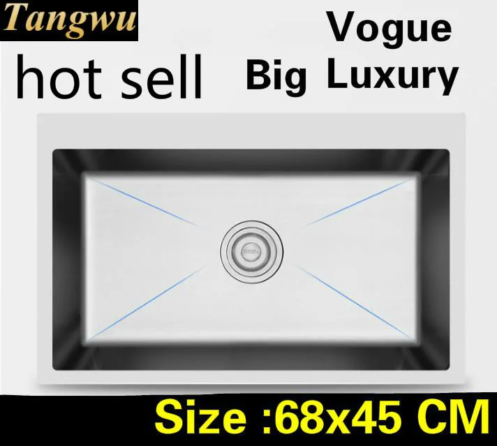 

Free shipping Home vogue big kitchen manual sink single trough high quality do the dishes durable 304 stainless steel 68x45 CM