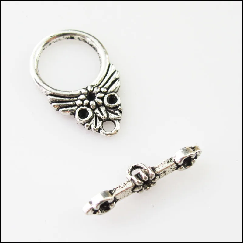 

New 5Sets Tibetan Silver Leaf Smooth Round Circle Bracelet Toggle Clasps Connectors