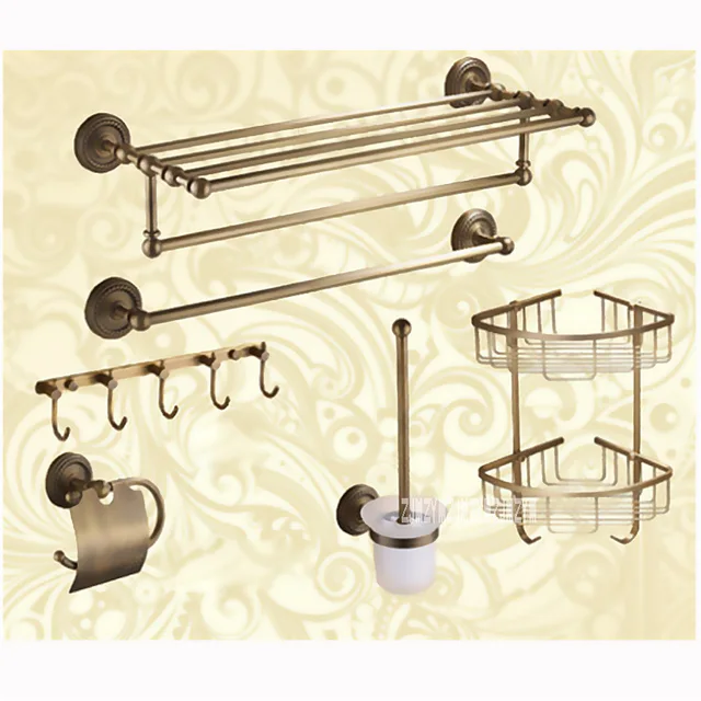 luxury brass bathroom hardware 6 combination discount package towel holder paper shelf hook brush bathroom accessories - Bathroom Accessories Discount luxury brass bathroom hardware 6 combination discount package towel holder paper shelf hook brush bathroom accessories - Bathroom Accessories Discount