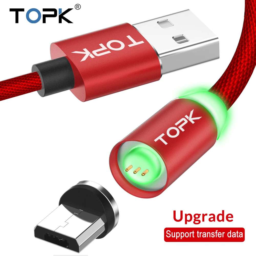 TOPK новые Модернизированный Светодиодный магнитный кабель Micro USB для быстрой