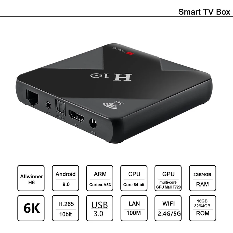 H10 Smart tv Box Android 9,0 4 Гб ОЗУ 32 Гб 64 Гб ПЗУ 2,4G 5G Wifi телеприставка Allwinner H6 четырехъядерный H.265 6K HDR медиаплеер