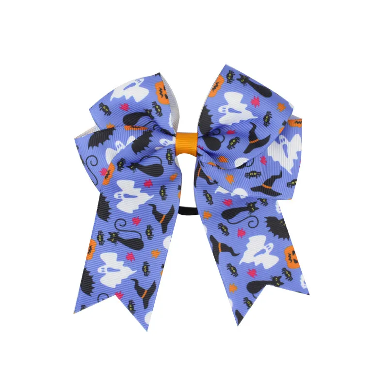 Fashion Cute Printed Cheer Bow for Girls Grosgrain Ribbon Large Hair Bow With Elastic For Girls Hair Accessories (2)