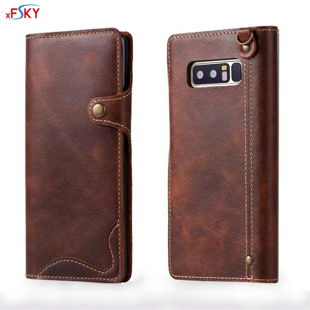 

xFSKY High Qulity Genuine Leather Wallet Case For Samsung Note 8 European Card Holder Mobile Phone Bag Magnetic Buckle Flip Case