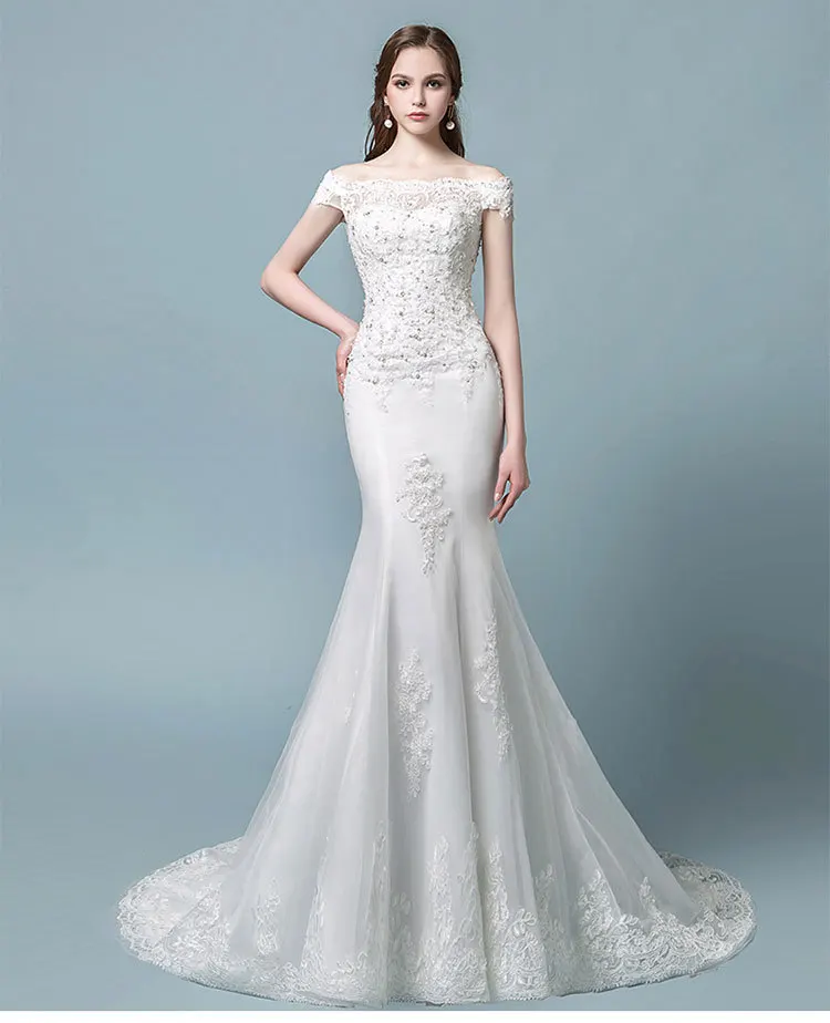 Robe de mariage, винтажное кружевное свадебное платье русалки,, короткий рукав, шнуровка, элегантные свадебные платья, платье невесты, Vestido de noiva