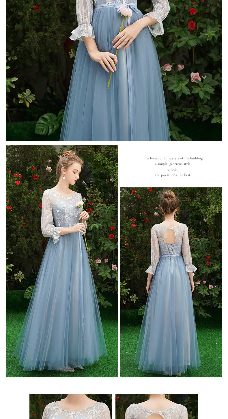 Синее платье подружки невесты, длинное платье, новая Корейская версия, вечерние платья подружки невесты, длинное платье для свадебной вечеринки