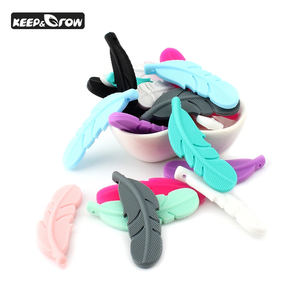 

KEEP&GROW 30Pcs Feather Silicone Beads Teethers Food Grade Silicone Baby Teethering Beads DIY Pacifier Pendant Necklace