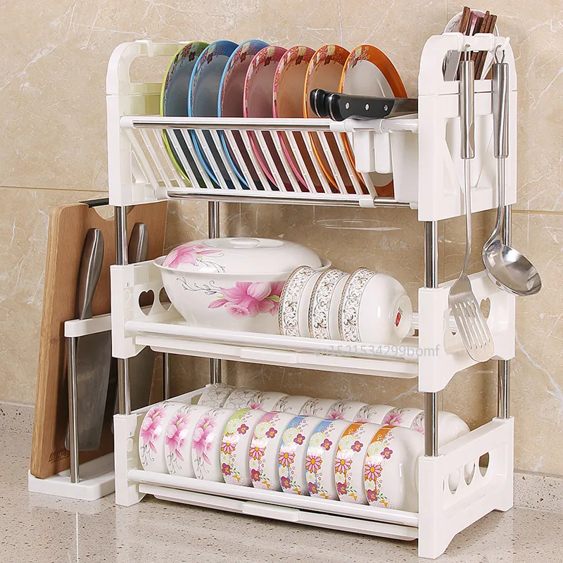 

Large capacity Three-tier dish rack drain rack household kitchen rack sink drain storage cabinet