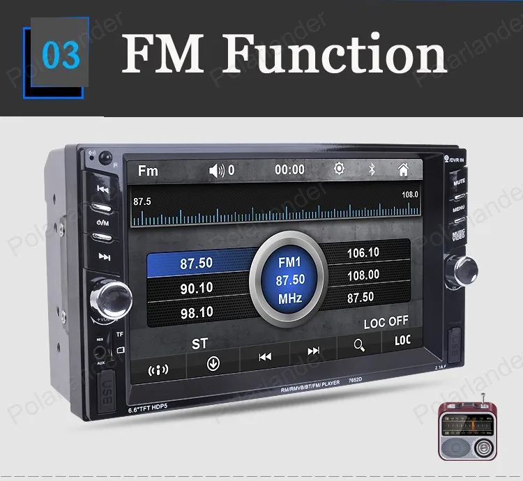 2din автомобильный Радио плеер 6,6 дюймов TFT двойной din сенсорный экран Аудио 2 Din Авторадио MirrorLink мультимедийный плеер FM стерео