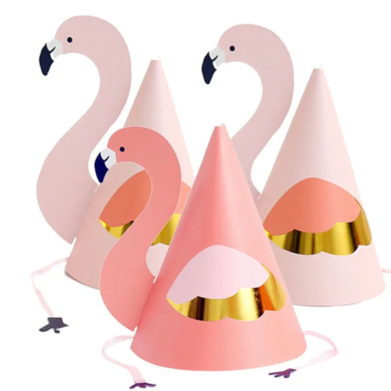 

5pc/set Happy Birthday Hat Flamingo Pink Paper Hat Girl/ Boy Birthday Baby Shower Party Decoration Event & Party Supplies