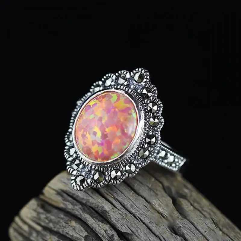 Guaranteed 925 Sterling Silver Jewelry Vintage Red Fire Opal Rings For Women Oval Shape Gemstone Ring Luxury Jewelry Guaranteed 925 Sterling Silver Jewelry Vintage Red Fire Opal Rings For Women Oval Shape Gemstone Ring Luxury Jewelry
