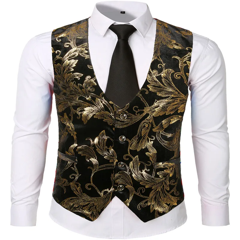 

Mens Suit Vest 2019 Fashion Gold Steampunk Business Dress Vest Men Slim Fit Gilet Men Sleeveless Waistcoat Vest Colete Masculino