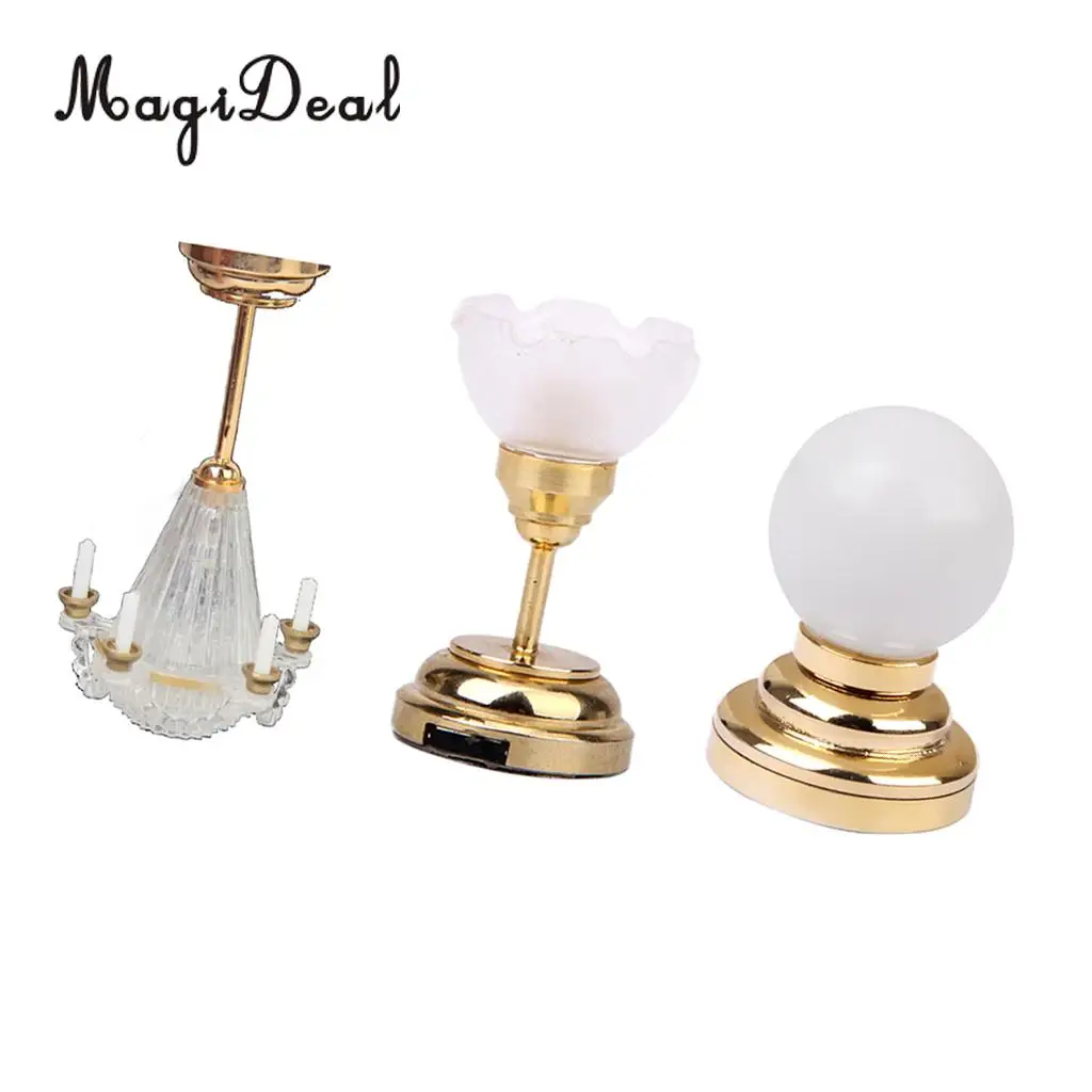 1:12 Scale Dollhouse Miniature Furniture Decoration LED Table Light Ceiling Lamp Battery Operated Plastic Light Accessories