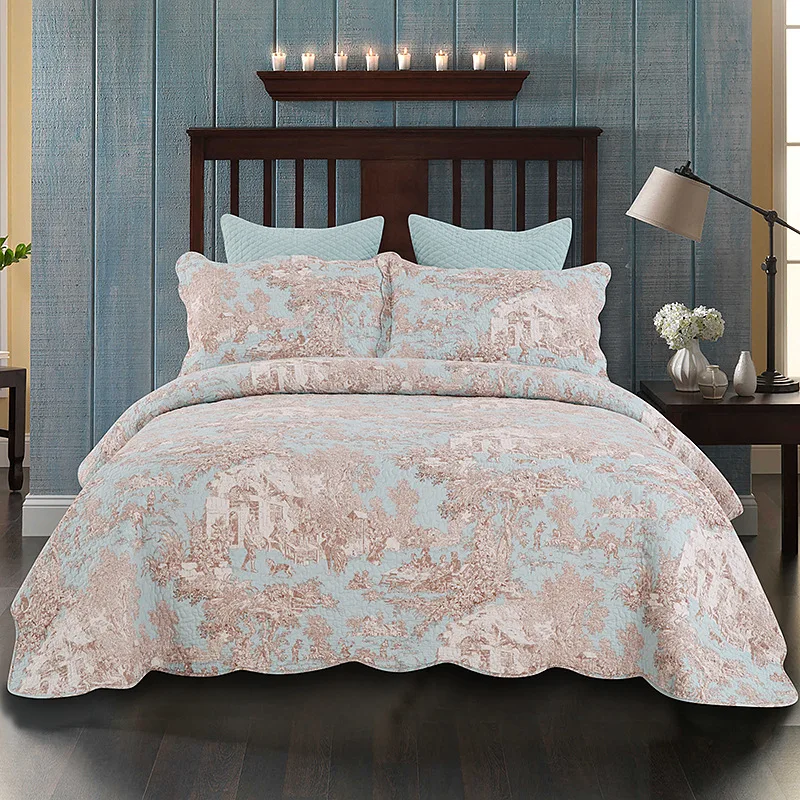 

CHAUSUB Soft Bedspread Quilt Set 3pcs American Print Quilts Quilted Coverlet Bed Cover Sheets King Queen Size 230*250cm Blanket