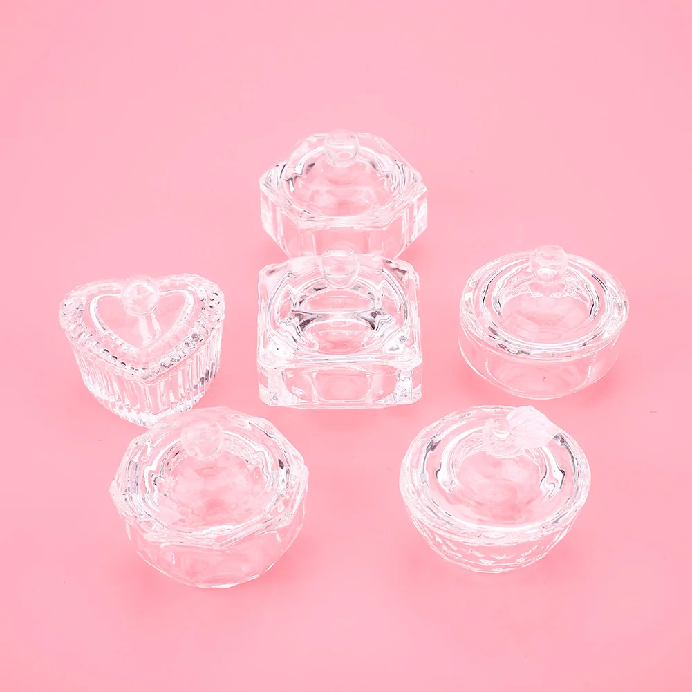 

Crystal Glass Transparent Dish Cup w/ Lid For Nail Acrylic Liquid Powder Tools