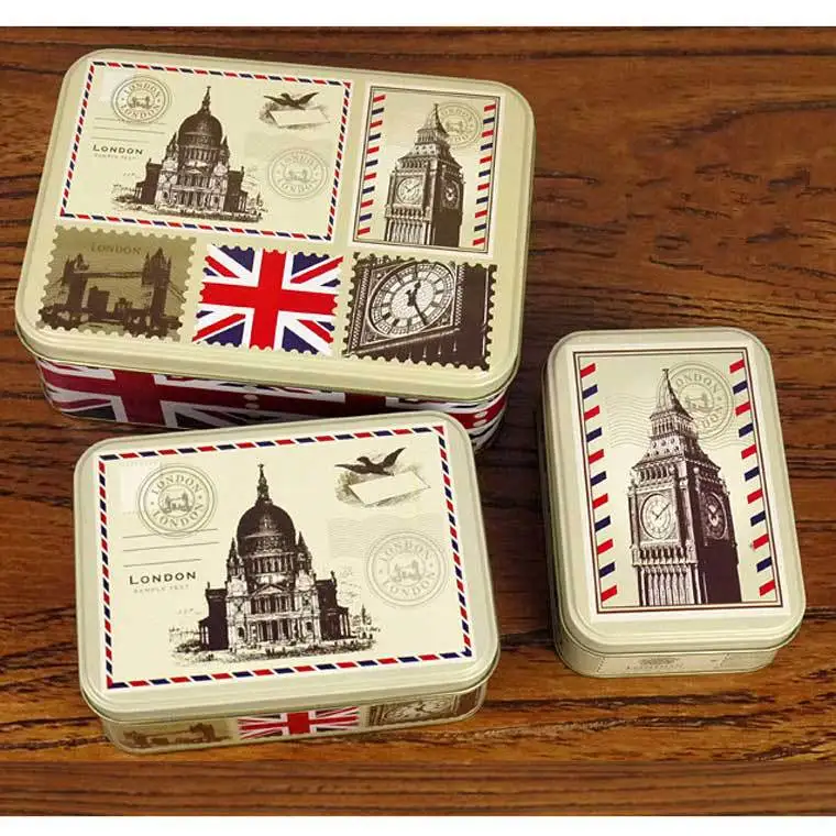 

British Flag Design Candy Box England Style Metal Storage case Big Ben Printing Iron case Cake box 3pcs/set