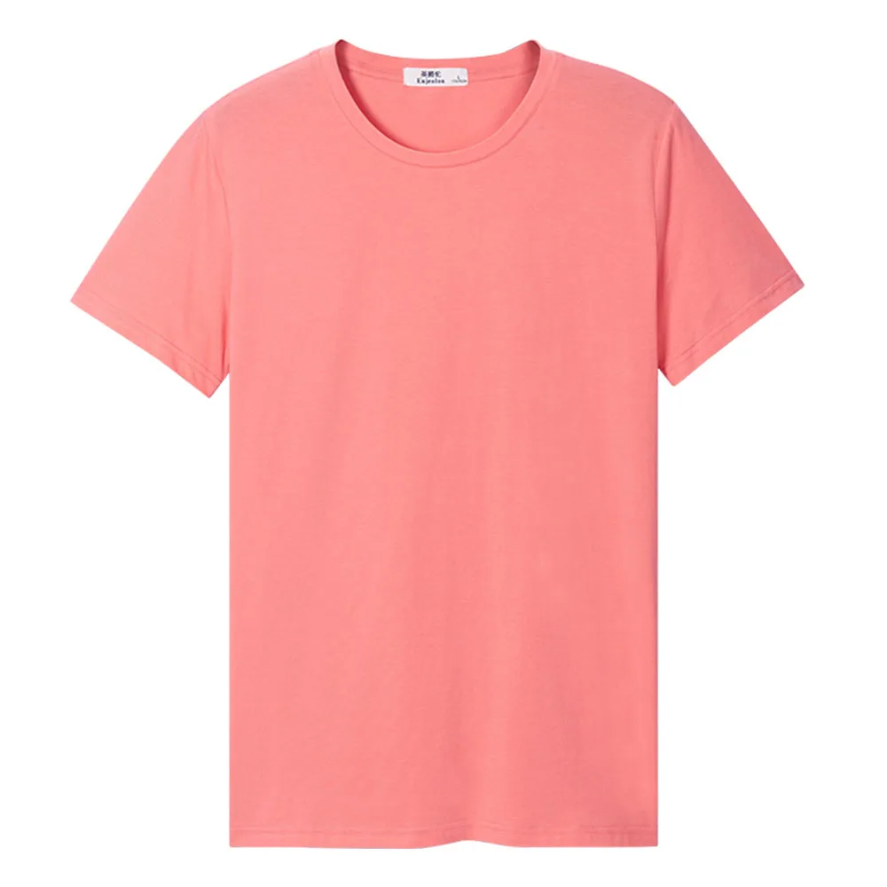 Enjeolon, новинка, футболка, мужская, летняя, o-образный вырез, тонкая, футболка s, мужская, футболка, повседневная, одноцветная, хлопок, футболка, топы, футболки, 3XL, T7288 - Цвет: Pale pink