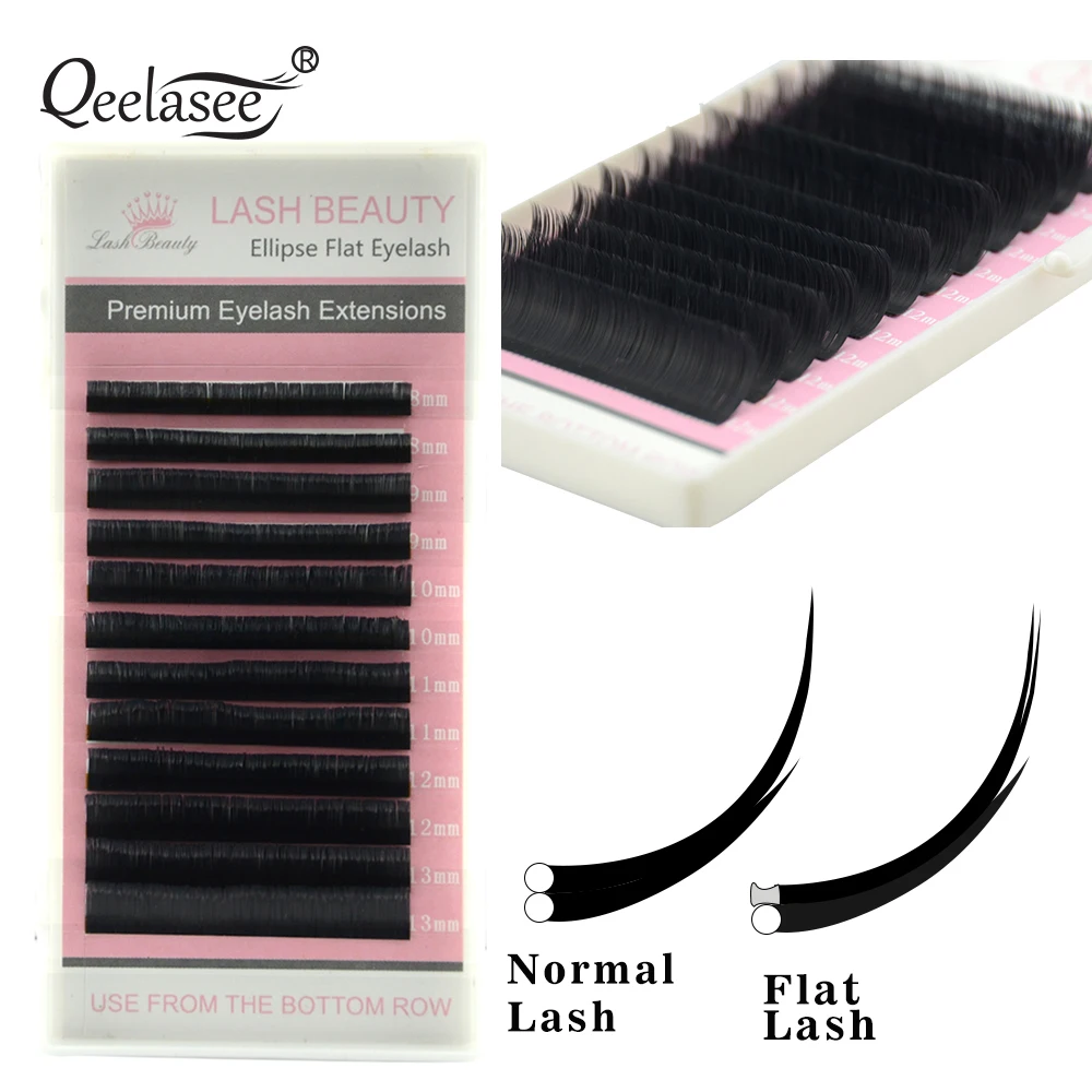 

Qeelasee New Matte Flat Eyelash Extensions Individual Mink 0.15 0.20 Softer Ellipse Flat Lash Split Tips Ligher Volume Looking